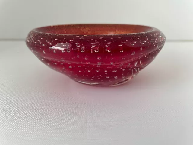 Glas Schale Murano, wohl Barovier Toso ? rot Goldflitter Sommerso um 1960 gut !! 3