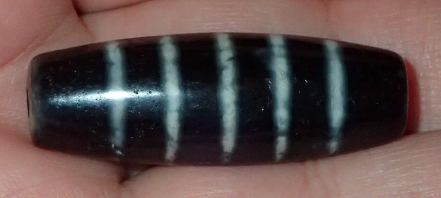 39mm old Tibetan, Tibet worry agate 5 Power Lines Amulet Pendant Bead, #S5956