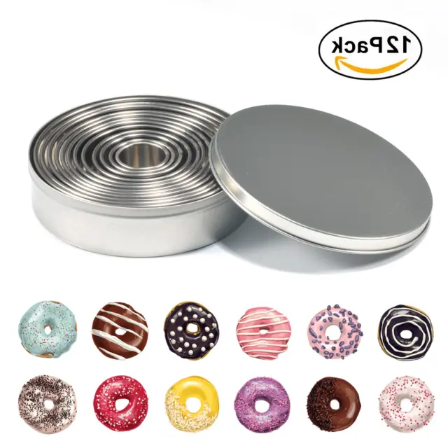 12 Pcs Stainless Steel Round Cookie Biscuit Cutter Baking Metal Ring Molds AA