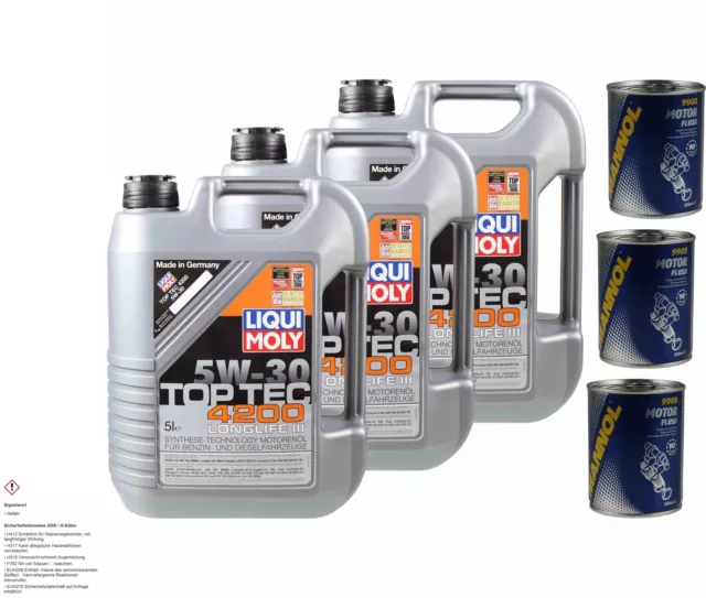 15L aceite motor Liqui Moly Top Tec 4200 5W-30 3x mannol Flusch Aditivo Para