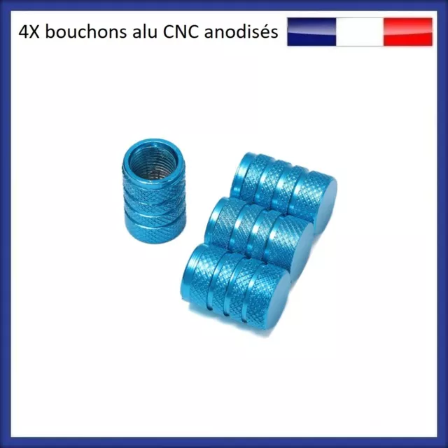 4X bouchons de valves pneus aluminium bleu clair (capuchons alu CNC roue jantes)