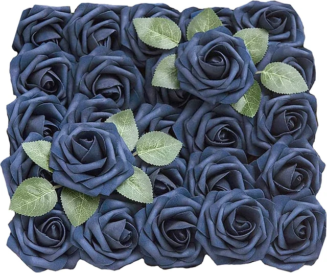 ARTIFICIAL FLOWERS NAVY Blue Roses, 50Pcs Real Looking Foam Fake Roses