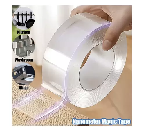 (3.3-10-16.4 Ft)Double Sided Heavy Duty Reusable Adhesive Stick Transparent Tape