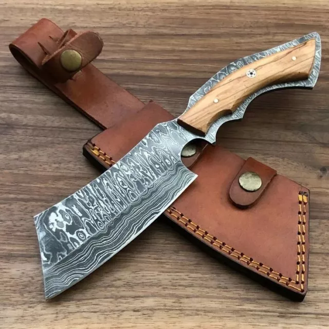 CUSTOM HANDMADE DAMASCUS Cleaver,Chef Cleaver,wooden Handle+Sheath