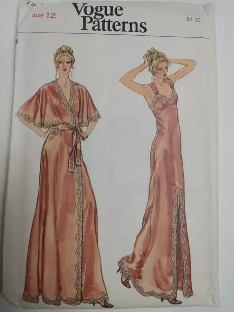 Deslizante Vestido Cuerda Cinturón 12 Vogue 7254 Costura Patrón UC Vtg 80s Noche
