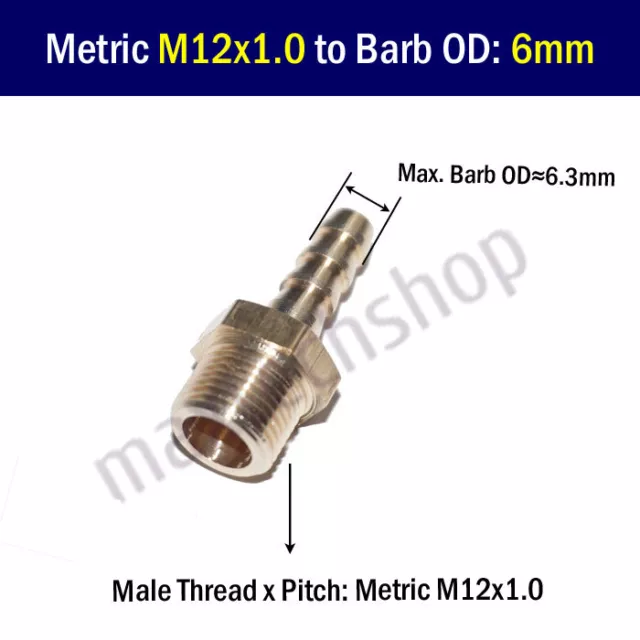 Male Thread M12 M12x1.0 to Barb 6mm 1/4" in Hose Fitting Pipe Connector Adapter