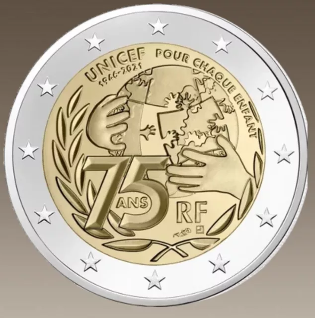 Pièce 2 euro 2021 France - Commémorative 75 ans UNICEF. 