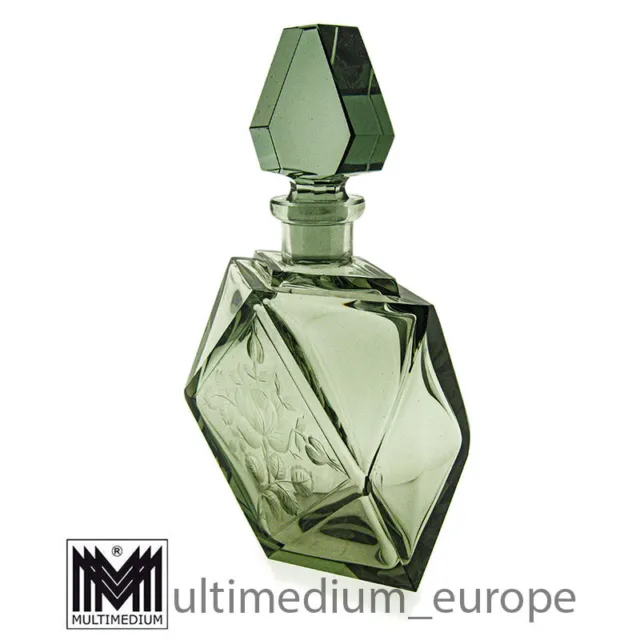 Art Deco Kristall Karaffe Korpus Klarglas grün geschliffen green decanter