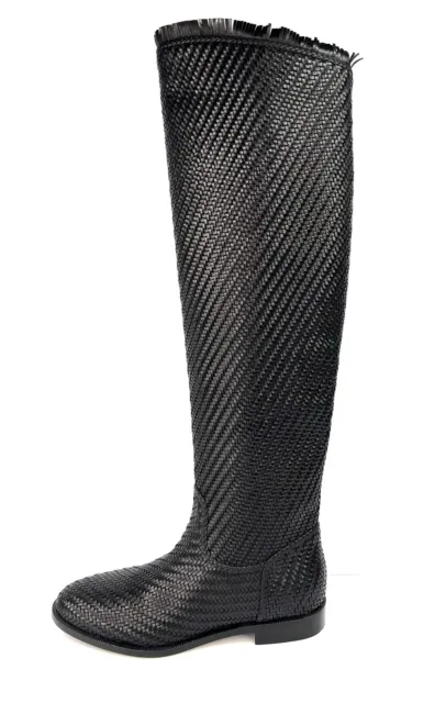 Dior Global Woven Leather Knee High Intrecciato Fringe Christian Dior Boots 35.5