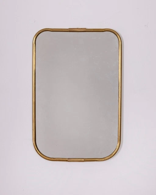 Specchio Da Parete Vintage Anni 60 In Ottone Dorato Design Italiano