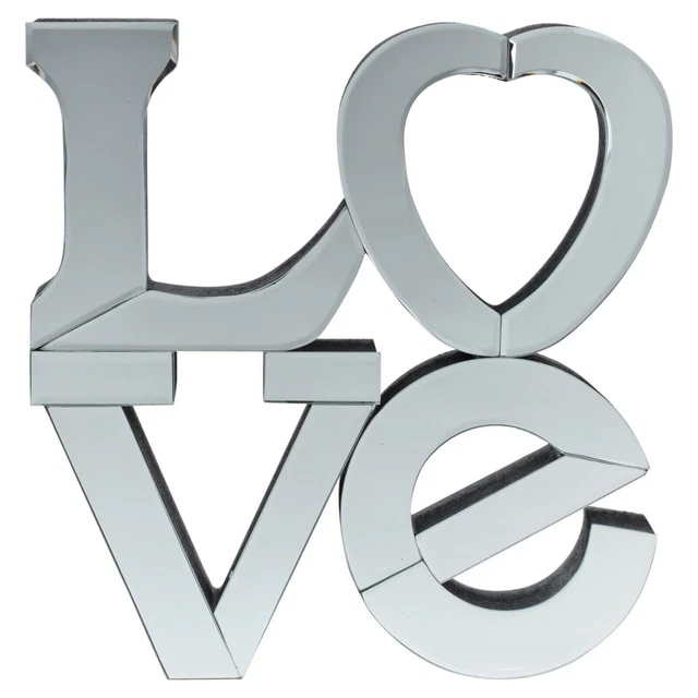 Love Argento a Specchio 3D Insegna Autoportante da Parete Ornamento 25cmx25cm