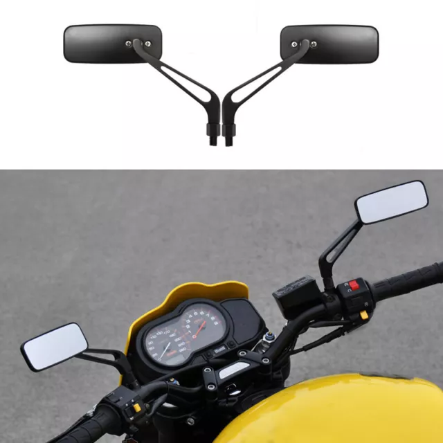 2x Motorcycle Mirrors Rectangle Black 8mm/10mm Universal For Buell Honda/Yamaha