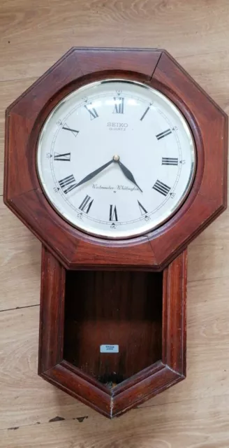 Seiko Dark Wood Oak Finish Westminster Chime Battery Pendulum Wall Clock