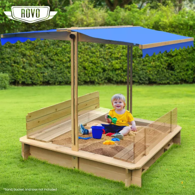 ROVO KIDS Sand Pit with Cover Wooden Sandpit Canopy Children's Outdoor Shade