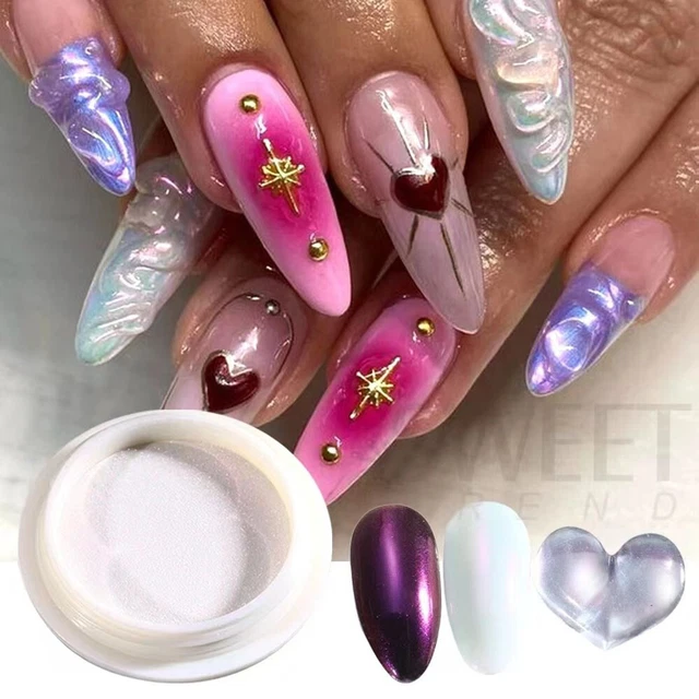 6 piezas/juego Aurora uña polvo uña polvo brillo perla holográfica