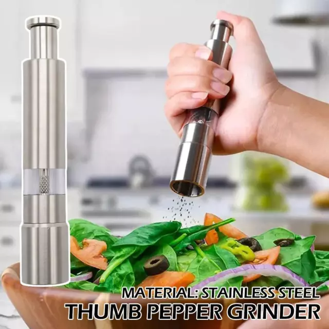 Salt and Pepper Grinder Stainless Steel Shaker Mill Kitchen N3 Thumb Push Q9R7