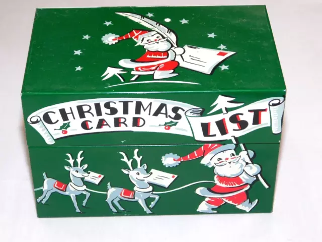 Vintage 1950'S Stylecraft Christmas Card List Box Santa Reindeer