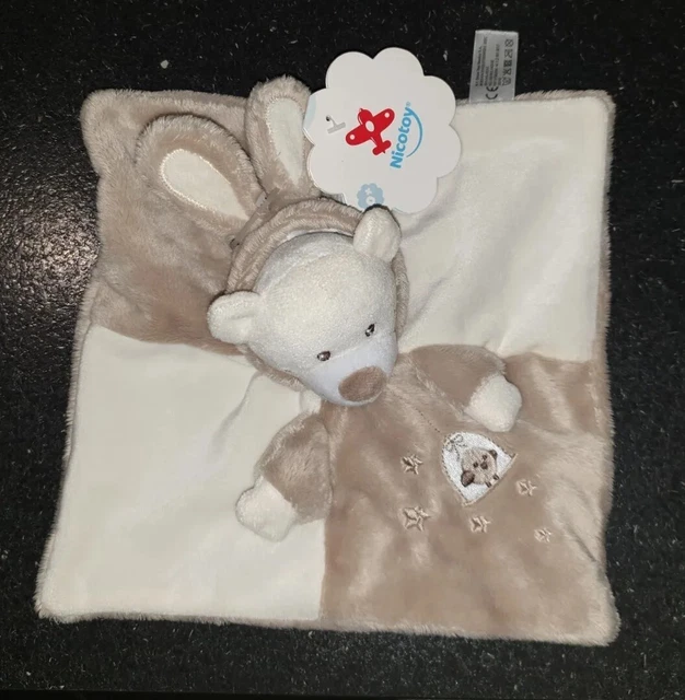 Neuf Doudou Plat Nicotoy Ours Blanc Déguisé en Lapin Beige simba cage oiseau