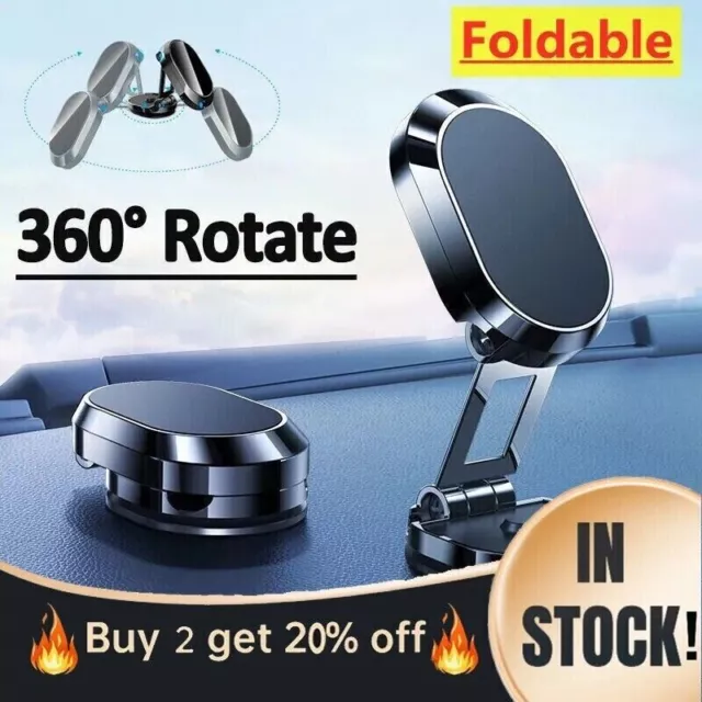 360° Rotation Magnetic Phone Holder Foldable Car Mount Stand Dashboard Universal