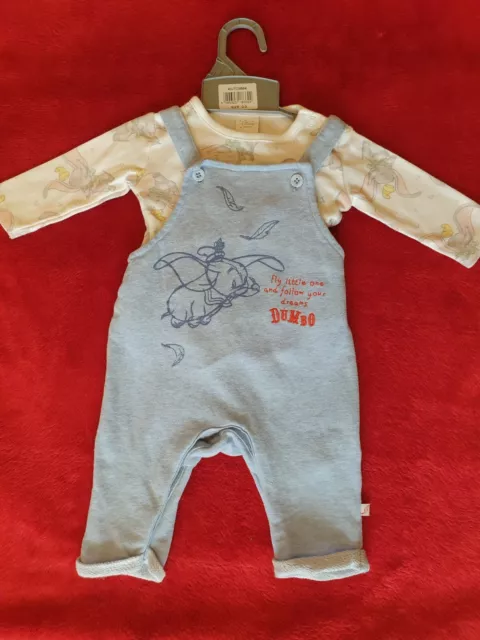 Baby Boys Disney Dumbo Top And Dungarees Size 0-3 Brand Matalan Ex Condition.