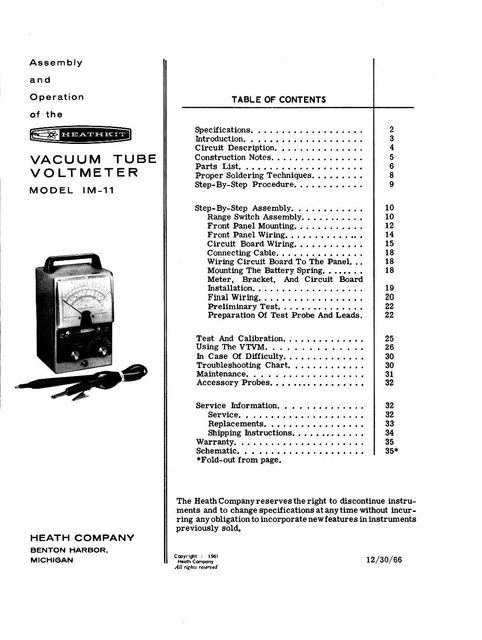 Assembly Manual Instructions for Heathkit IM-11
