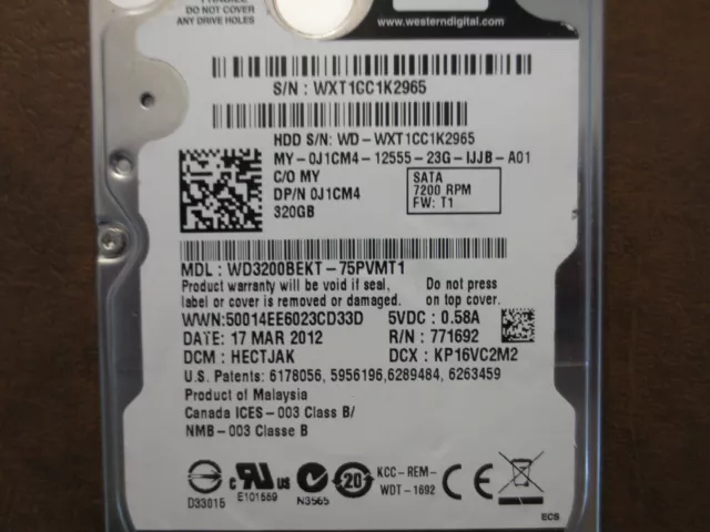 Western Digital WD3200BEKT-75PVMT1 DCM:HECTJAK 320gb 2.5" Sata HDD