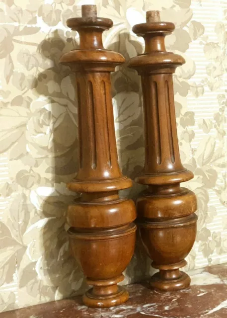 Pair spindle baluster wood turned column Antique french architectural salvage 15 2