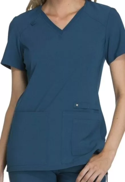 Caribbean Blue Cherokee Scrub Top  iFlex V Neck Knit Panel Top CK605