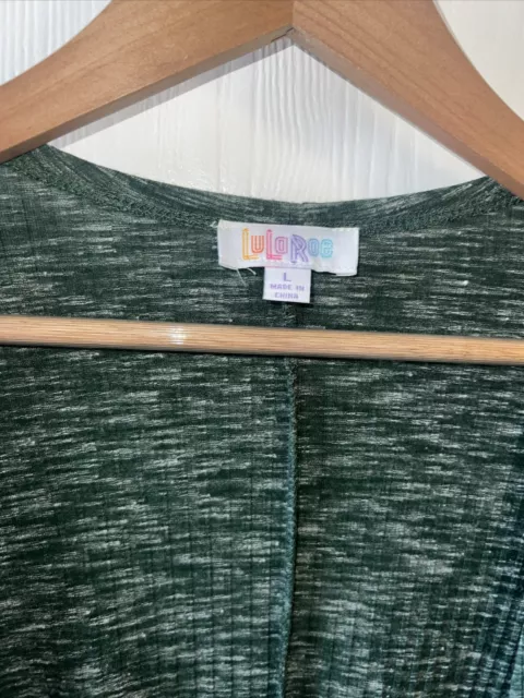 LuLaRoe Women's Sarah Cardigan Size Large Ribbed Knit Green Duster Open Front