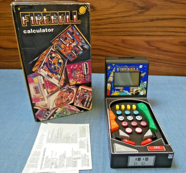VTG 1991 FIREBALL Pinball Machine Desk Solar Calculator Box CLEAN **NOT