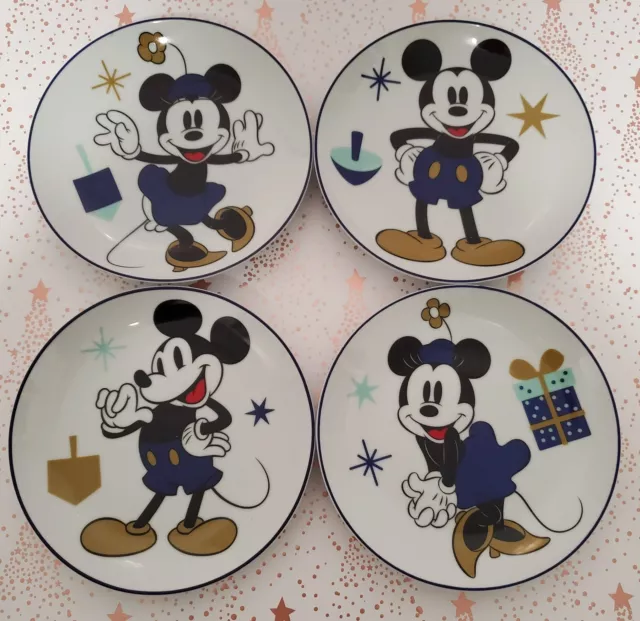Disney Mickey & Minnie Mouse Set of 4 Assorted Appetizer Plates Christmas 6" D