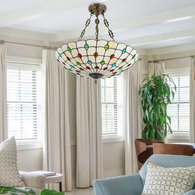 Tiffany Style Hanging Pendant Lamp Stained Glass Ceiling Light Pendant Fixture