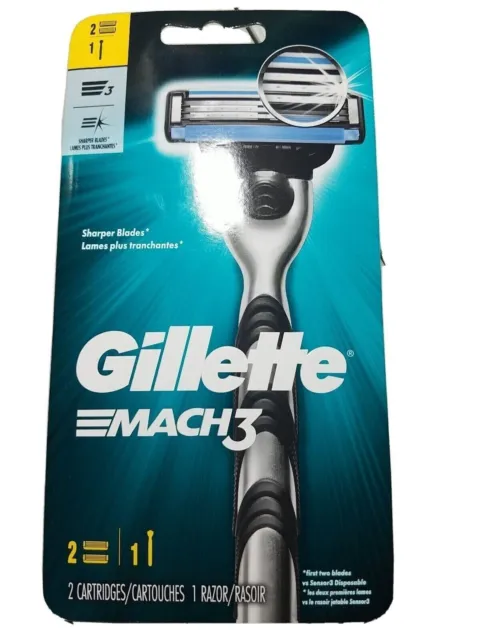 Mach3 Mens Gillette Razor Handle And 2 Refill Cartridges New