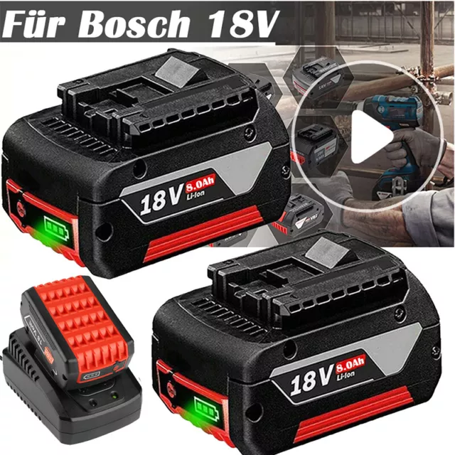 4x 8Ah Akku für Original Bosch 18V Professional GBA GSR GSB BAT618 BAT609 BAT620