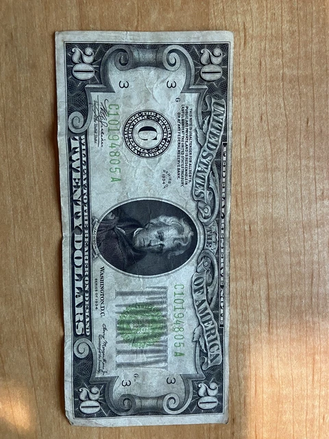 1934 Federal Reserve Note Green Seal $20 Twenty Dollar Note Bill