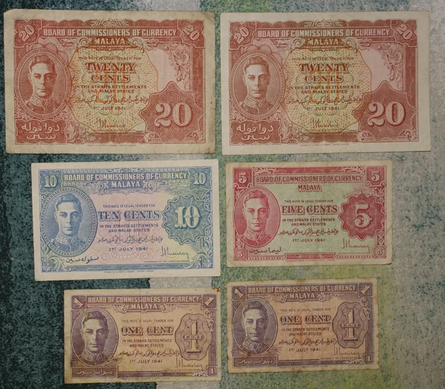 6x 1941 BRITISH MALAYA government of | 20c, 10c, 5c, 1c | Straits Settlement