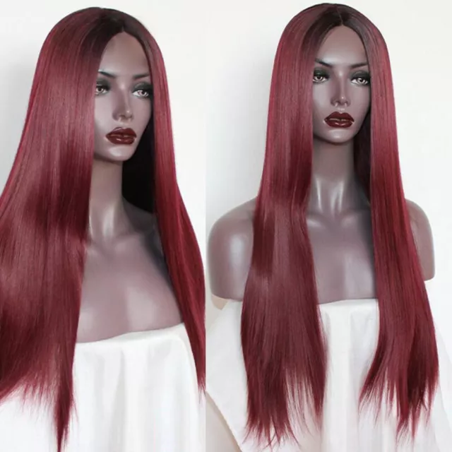 Ombre Burgundy Soft and Stylish Wig Long Straight Hair Easy to Care for