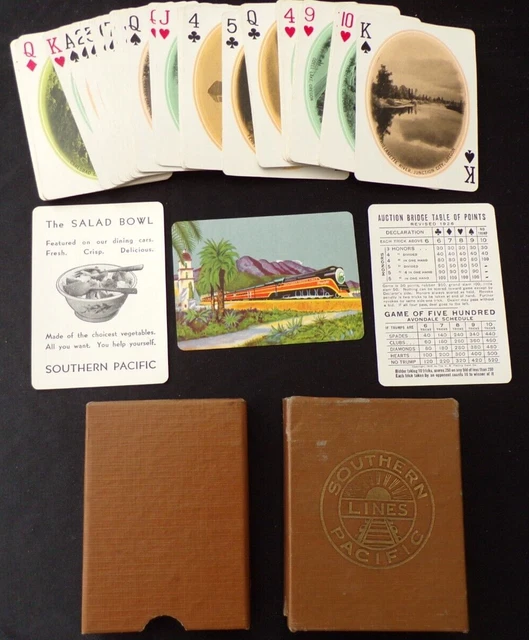 Old Southern Pacific Railroad Deck Of Playing Cards With 52 Images In Drawer Box