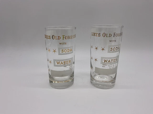 2 Vintage "Likes Old Forester with Soda Water" KY. Bourbon Barware Glasses