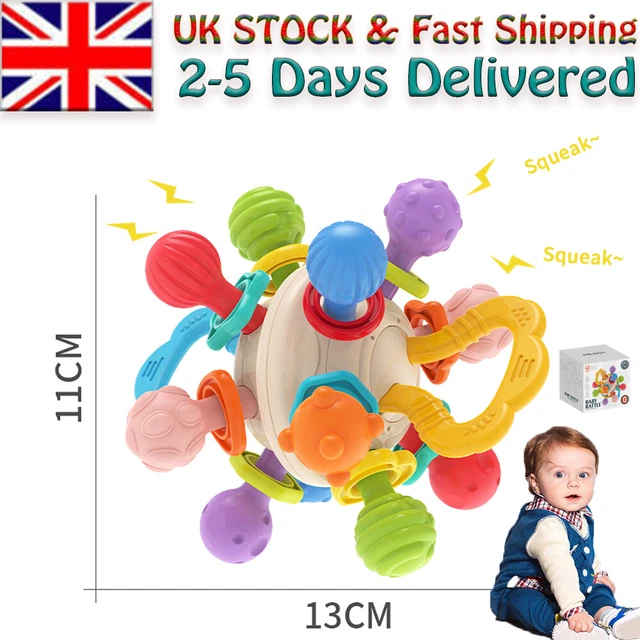 Teether Rattle Ball TEETHING TOYS FOR Baby Rattle Teething Ball Toys Soft Silicone Sensory ...