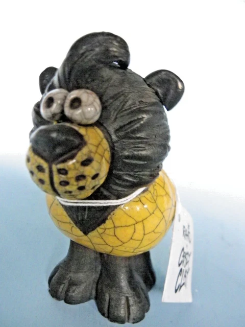 Raku Handmade Lion Crazy Clay Studio So. Africa Gerhard de Beer Signed 4.5" High