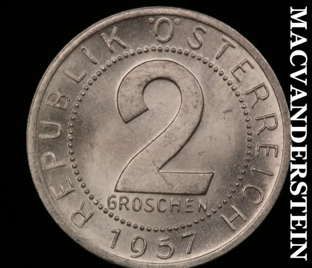 Austria: 1957 Two Groschen-Gem Brilliant Uncirculated Luster No Reserve #O6422