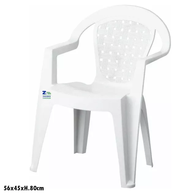 Poltrona Sedia Norma Con Braccioli Md Plastica Bianca Antiscivolo Monoblocco