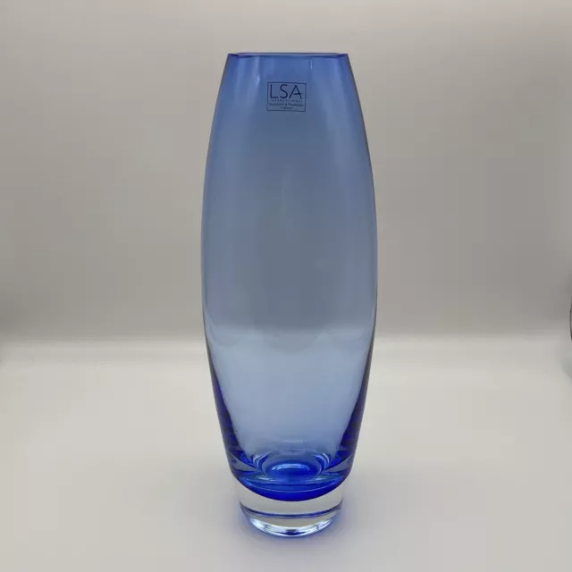 Blue LSA International Mouthblown 12.5" Heavy Art Glass Vase POLAND Barrel Oval