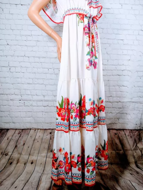 Womens Medium Handmade Long Mexican Peasant Dress Bright Colors Gypsy Floral 3