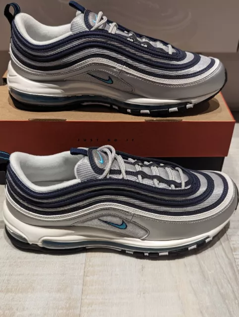 NIKE AIR MAX 97 OG METALLIC SILVER/CHLORINE BLUE Uk Men SIZE UK9.5 BRAND NEW