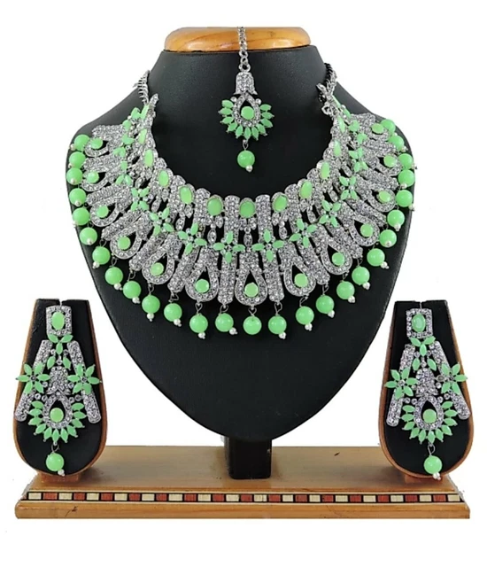 Parrot Pearl Stud Indian Sliver Plated Jewelry Necklace Earrings Mang Choker Set