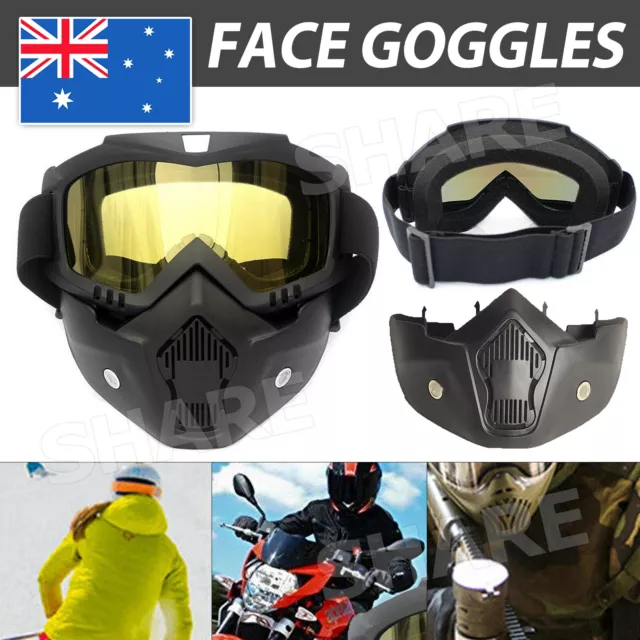 Full Face Paintball Airsoft Mask Motorcycle Goggle Tactical Detachable Face Mask