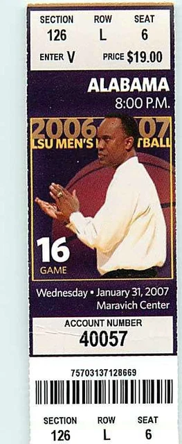 Ticket College Basketball Alabama 2006 - 07  1.31 - LSU Tigers