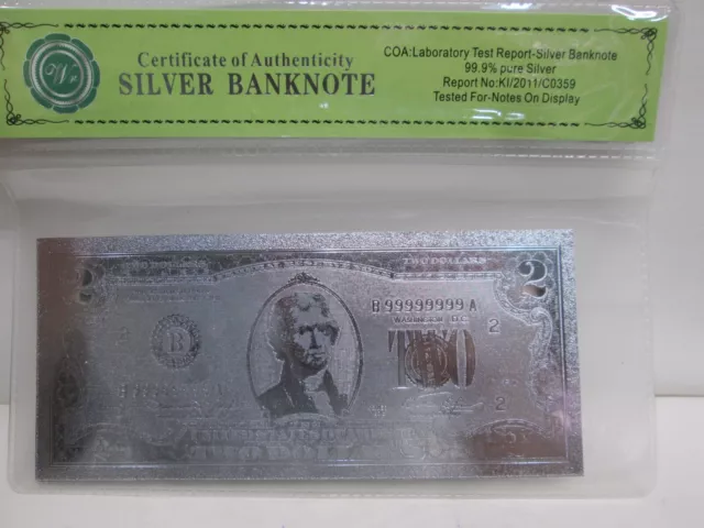 Series 1976 Us $2 Pure Silver Foil Banknote